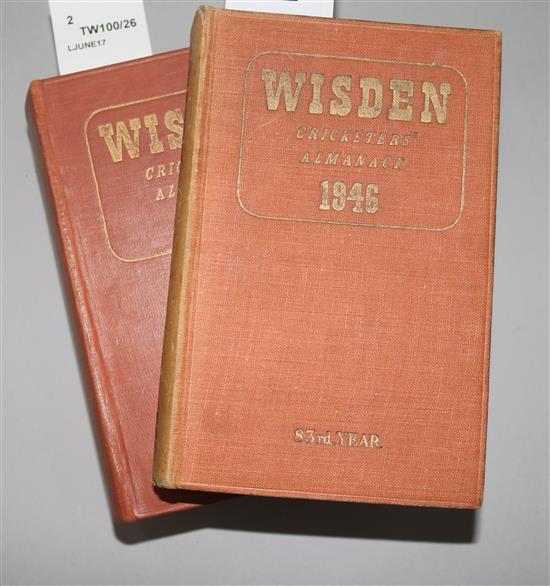 Wisden Cricketers Almanacks: 1946 and 1947, original hardback bindings (2)